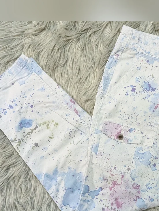 Anthropologie White Canvas Tote with Multicolor Paint Splatters - Picture 2 of 8